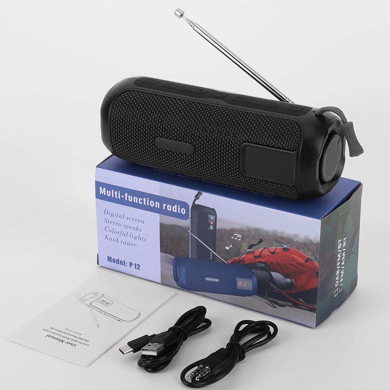 Altavoces Bluetooth 5V 2A 5W x 2 Sonido estéreo Bajos mejorados Altavoz inalámbrico portátil para exteriores Radio AM FM Radio recargable