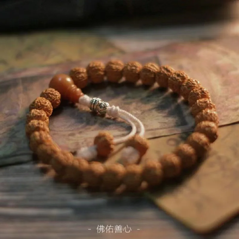 

Rudraksha Bodhi Bead Bracelet Single Circle Wrist Mala Prayer Beads Handheld Play Piece for Men and Women Gifts