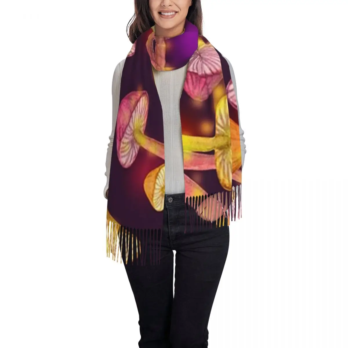 الفطر الفطر مخدر الرجعية وشاح شرابة الأوشحة النساء لينة الدافئة شالات و يلتف كبير الخريف الشتاء شال التفاف