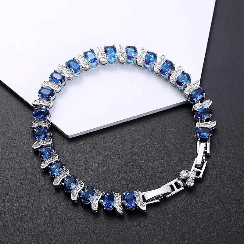 

Foydjew Luxury High-quality Imitation Sapphire Blue Cubic Zirconia Bracelets For Women Fashion Silver Color Tennis Bracelet
