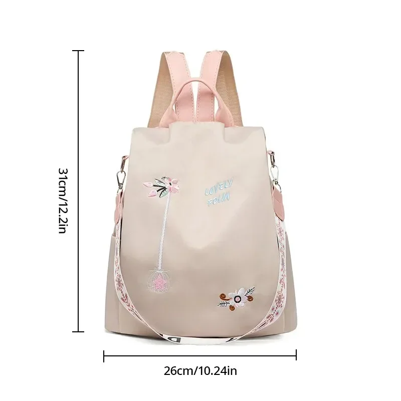 Mochila Oxford impermeable para mujer, bolso bordado informal a la moda, bolso de viaje de gran capacidad para mujer, broches de compras