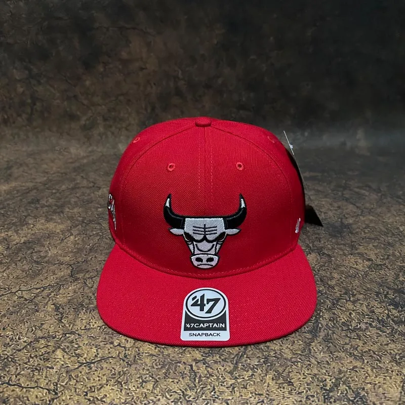 47brand Bull Baseball Cap Red Side Seam Label West Coast Sle Flat Brim Hat Hip-hop Hip Hop Hat Unisex