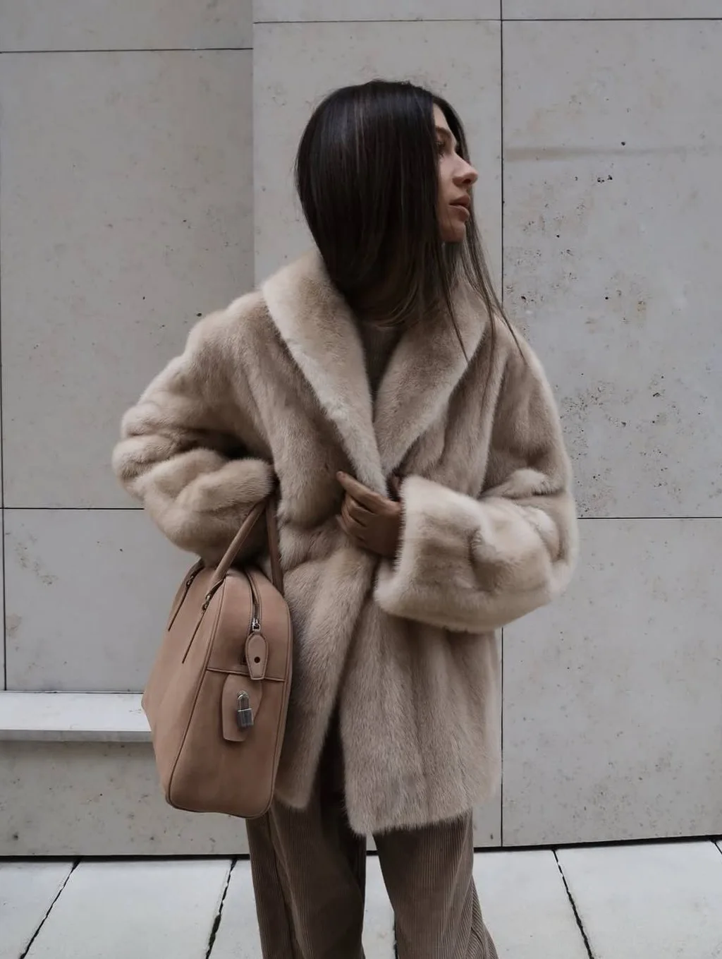 Women Faux Mink Fur Coats Solid Fur Jackets Cotton Linen Turn Down Collar Long Sleeves Single Breasted Cinched Waist 2026 Winter