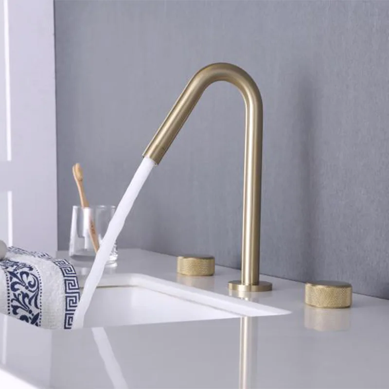 Brushed Gold/Gun Gray Bathroom Basin Faucet Brass Separate Double Handle Three-Hole Basin Faucet Black/Chrome tap Widespread