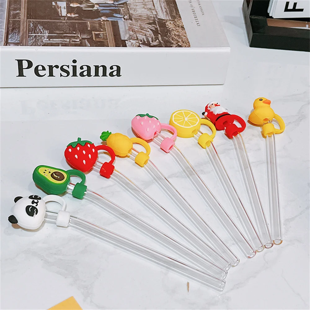 1PCS Splash Proof Plugs Cover Reusable With Doll Cute Summer Straw Accessories Glass Straw Borosilicate Drink Milk Tea Ins