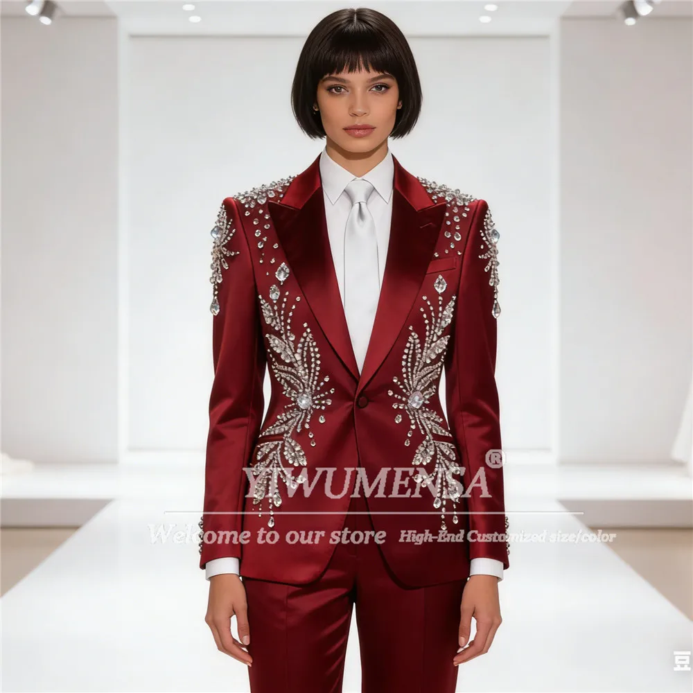 Strass Perlen Anzüge Frauen 2-teiliges Set Blazer Hosen Maßgeschneiderte Mutter der Braut Hochzeit Smoking Dame Business Outfits