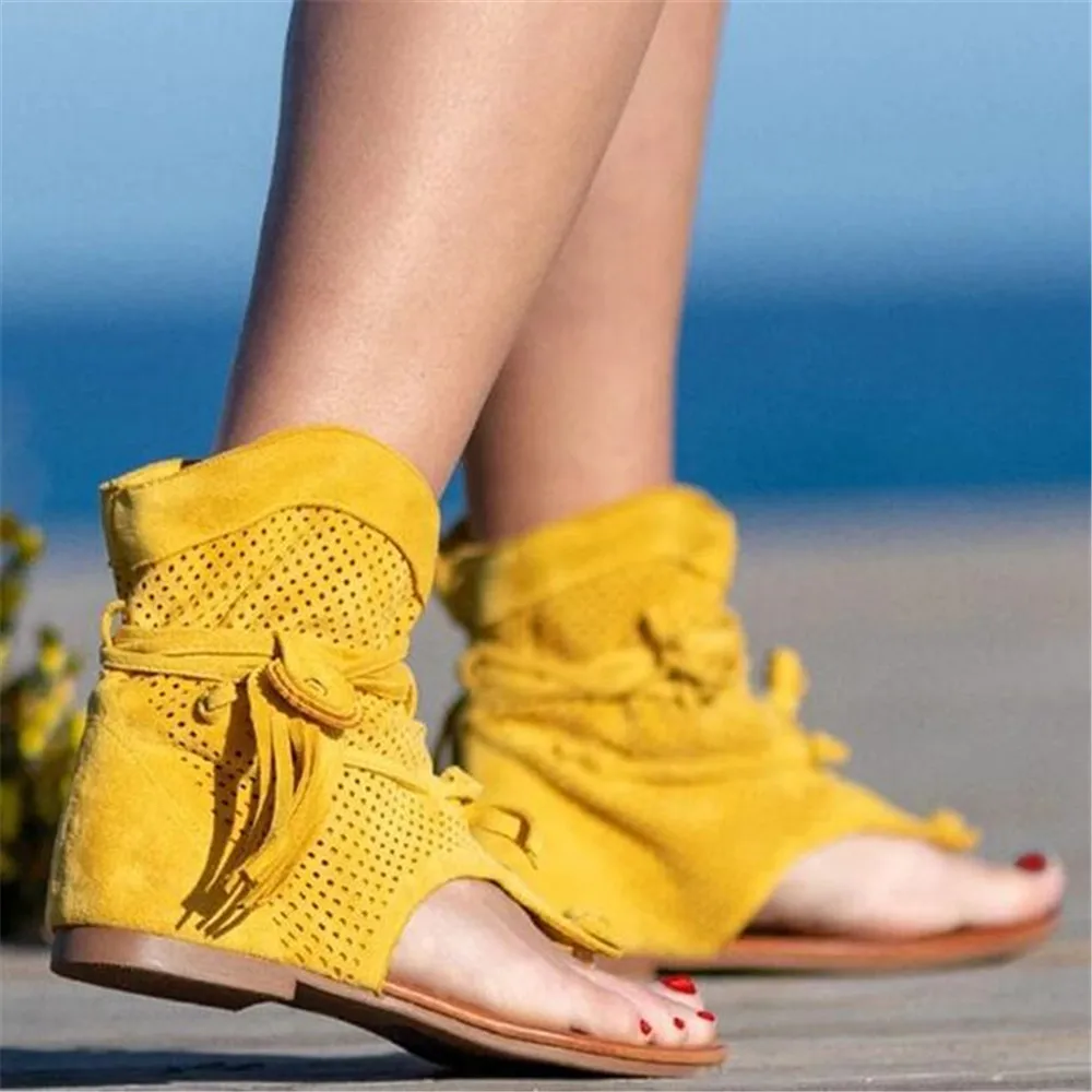 Women's Sandals Shoes Summer Stand-alone Fashion Flat Sandals Woman Casual Designer Platform Ladies Tassel Hollow Out Large Size