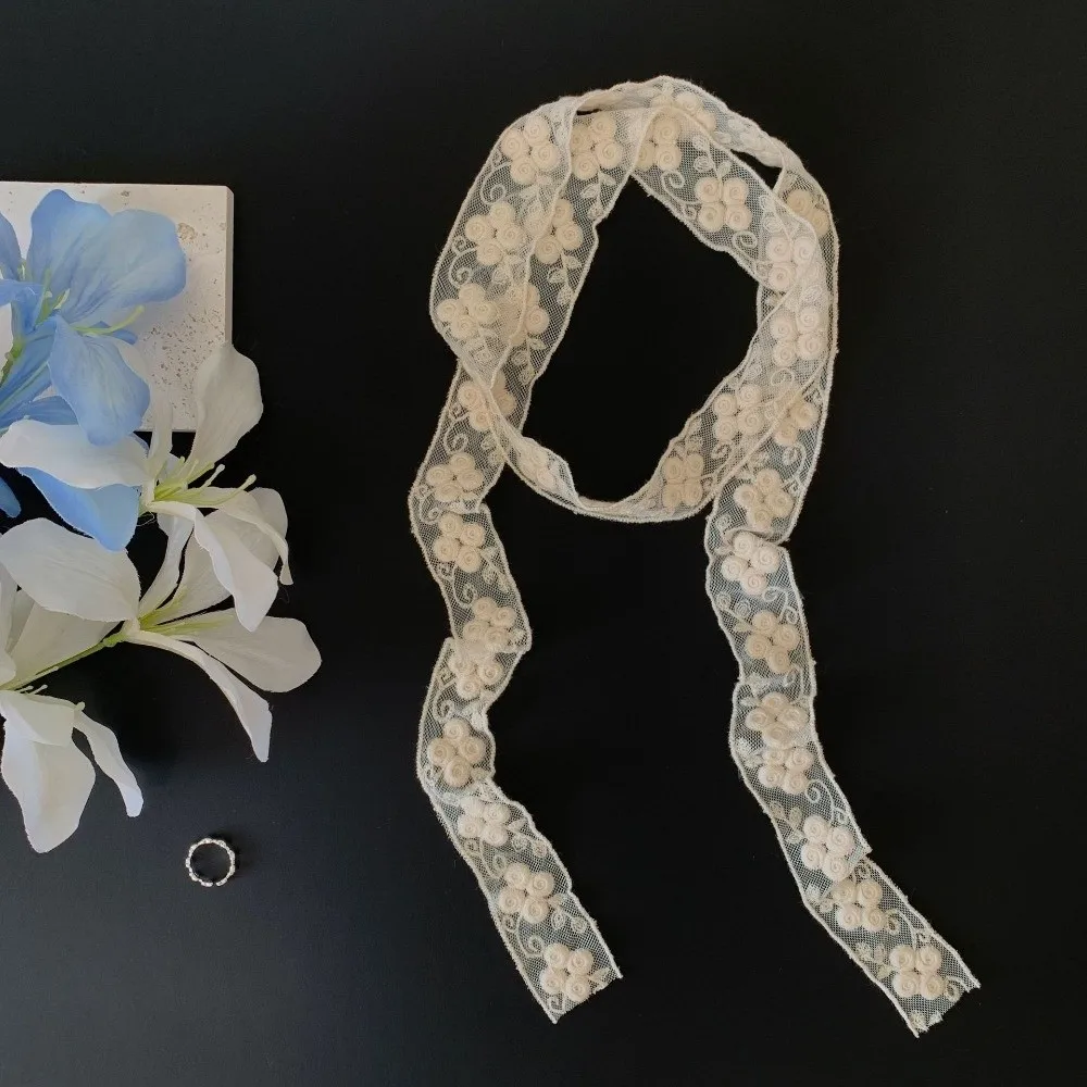 Fashion Flower Lace Neck Scarf White Beige Lace Edge Ribbon Headband Versatile Long Hairband Photo Props