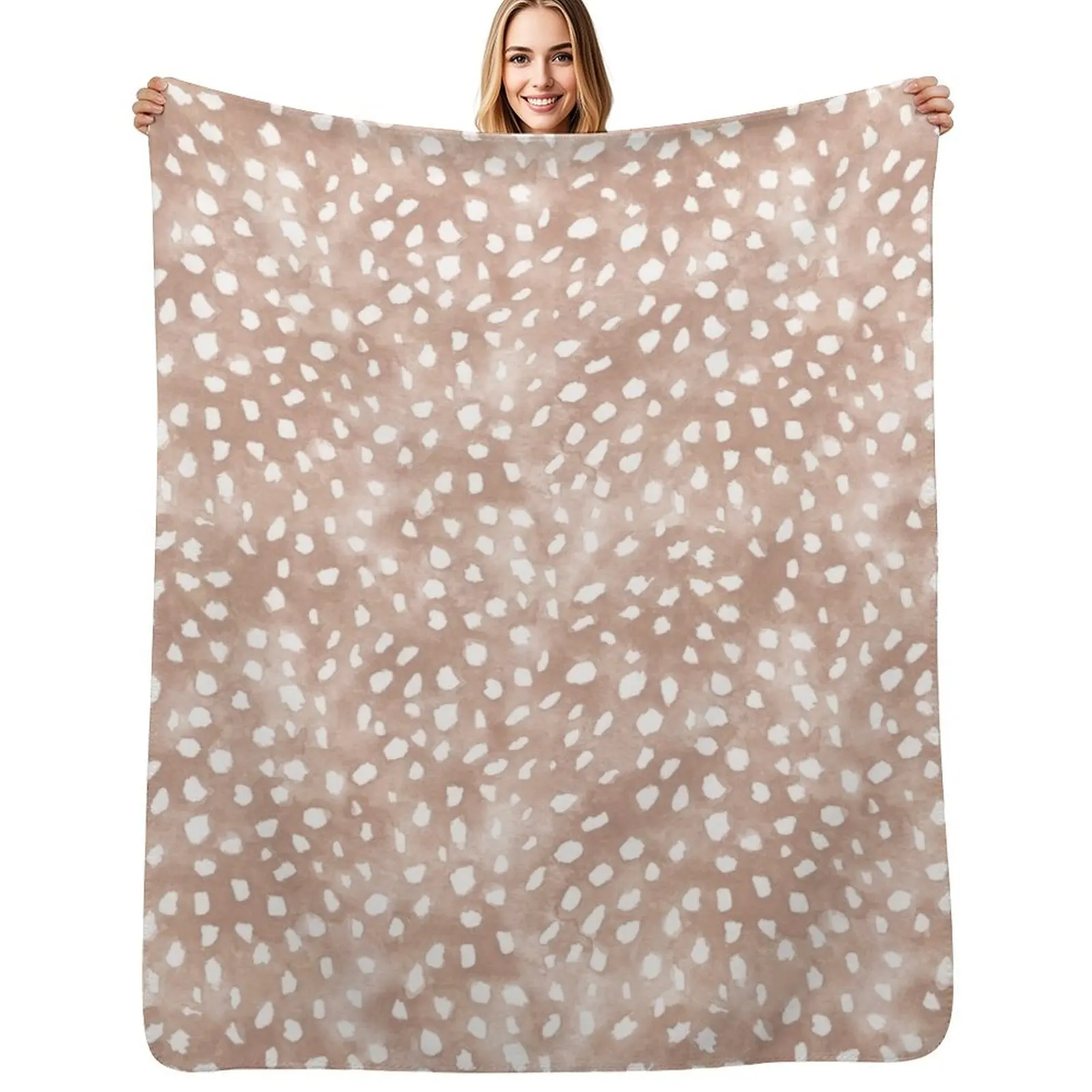Light Brown Boho Deer Spots Fawn Print Throw Blanket Softest warm winter Sofa Quilt Camping for winter Cute Plaid Blankets
