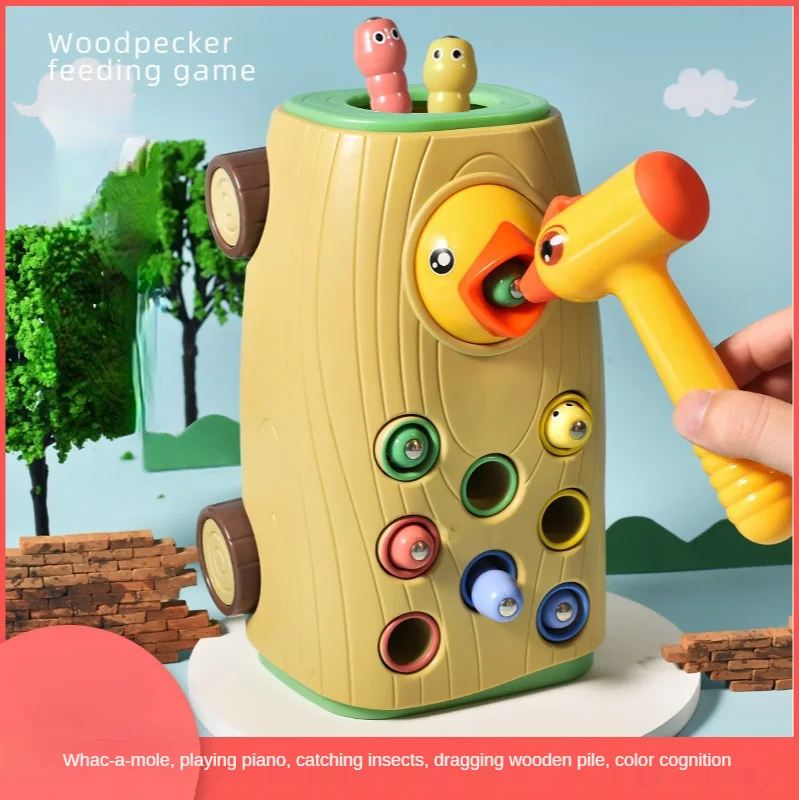 Brinquedo de alimentação interativa do woodpecker para o bebê 13 24 mês de alimentação do pássaro magnético montessori brinquedo crianças batendo martelo música brinquedo presente