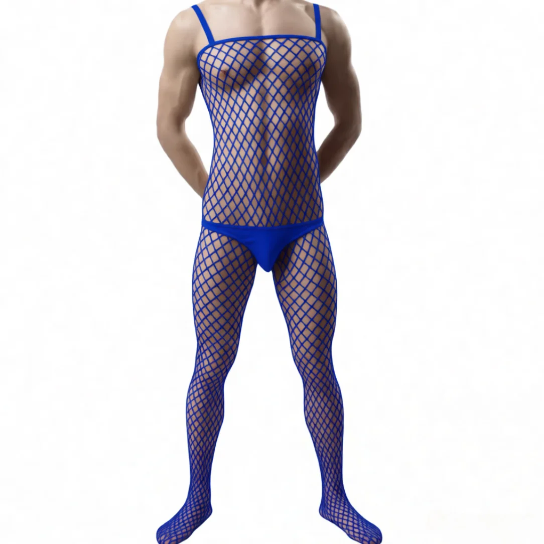 

German Bodysuits French Men's Bodysuits 2026 Sexy Man Open Crotch Club Wear Hollow Out Erotic Bodystockings Mesh Male Nightgown