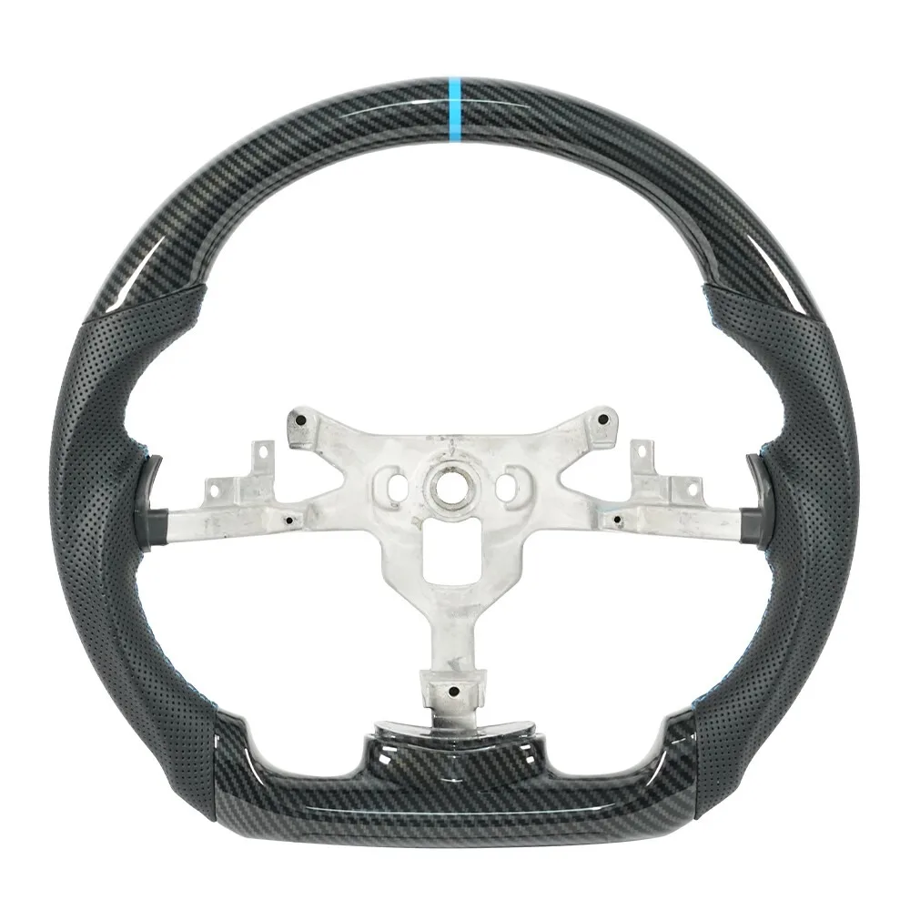 Hydro Dip Carbon Fiber Steering Wheel Blue Top Stripe Fit For Chevrolet Corvette C6 Z06 ZR1 2006-2011 Perforated Leather Flat Bottom Car Accessories