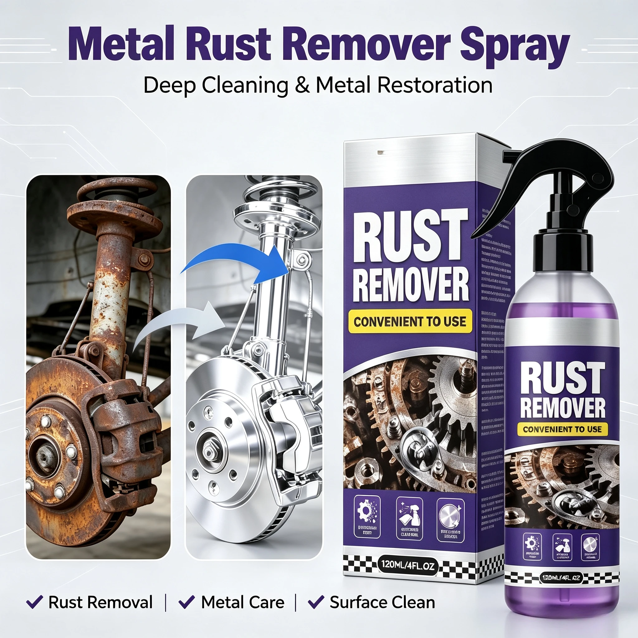 Multipurpose Iron Metal Rust Remover Spray For Car Brake Pads Fast Rust Dissolving Agent For Derusting And Anti Rust Protection