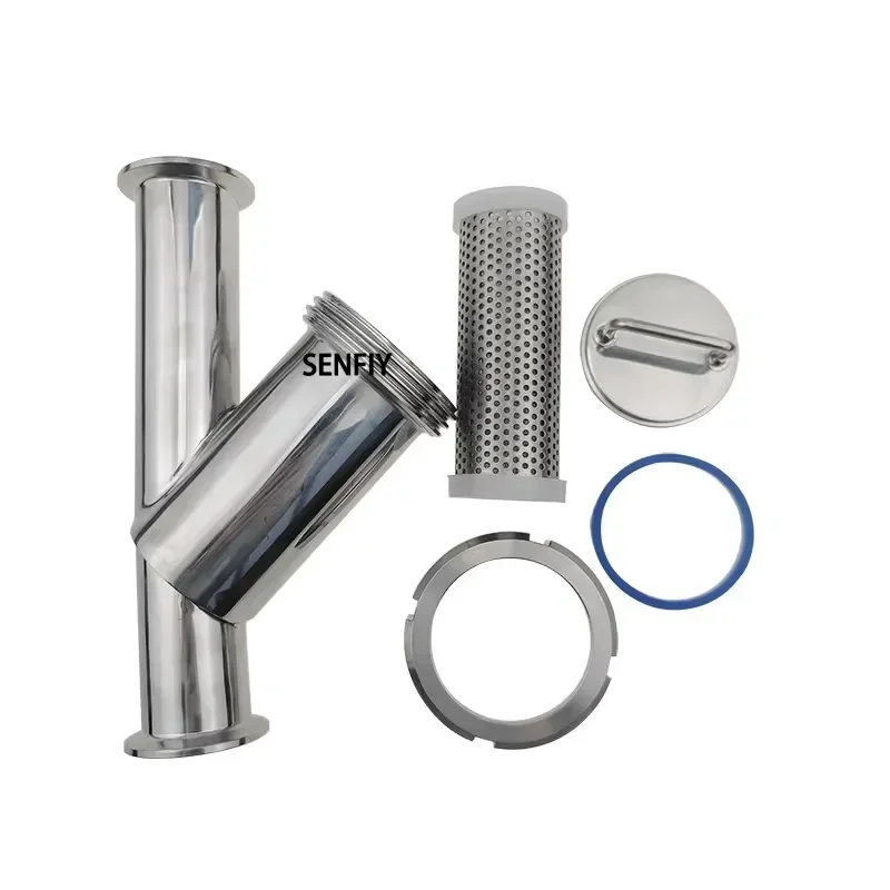 Y Type Filter Strainer for Tri Clamp 1.5 inch 50.5 mm OD with 3/4 1 1.5  Pipe Connections Sanitary Stainless