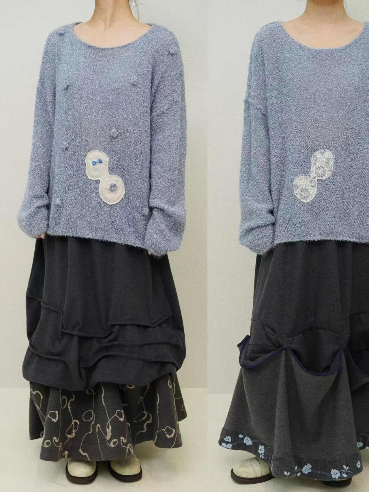 

Artistic Handmade Camere Sweater 2025AW Peanut Flower Design Double-Sided Wear Autumn Winter Faion Women's Long Sve Set