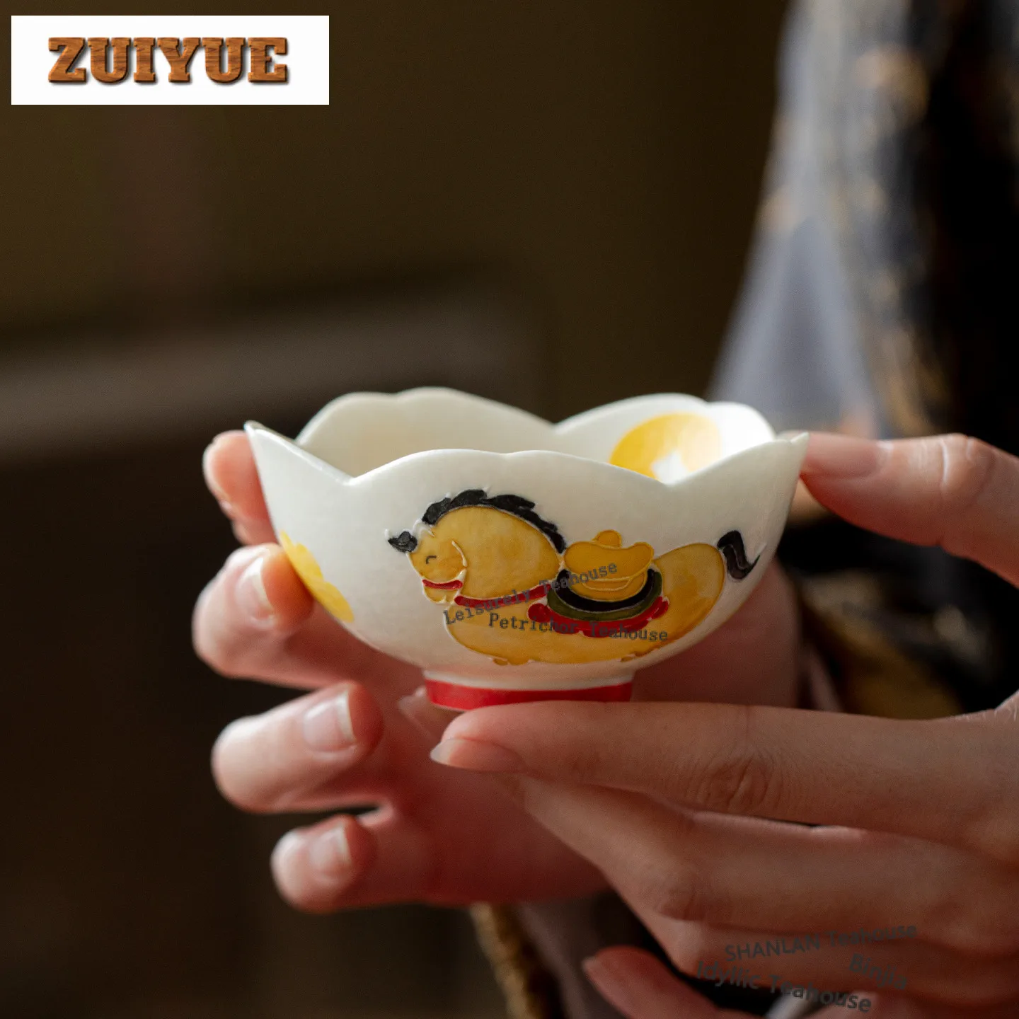 

100ml Hand Painted Horse Get Wealth Teacup Handmade Tea Bowl Jug Tea-tasting Smelling Cup Chazhan Master Cups Household Teaware