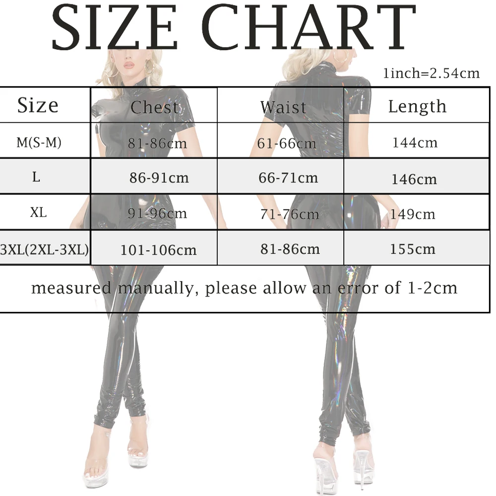 

Women Short Sleeve Rompers Glossy Wet Look PVC Leather Catsuits Slim Sexy Leotards Zipper Open Crotch Bodysuit Bodycon Jumpsuits
