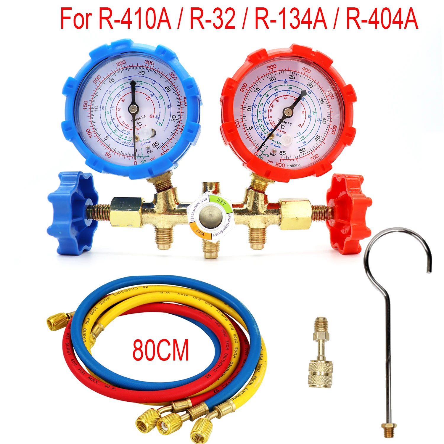 Refrigeration Manifold Gauge 3 Way AC Diagnostic Manifold Gauge Set for Freon Charging Fits R32 R410a R404A R-134a