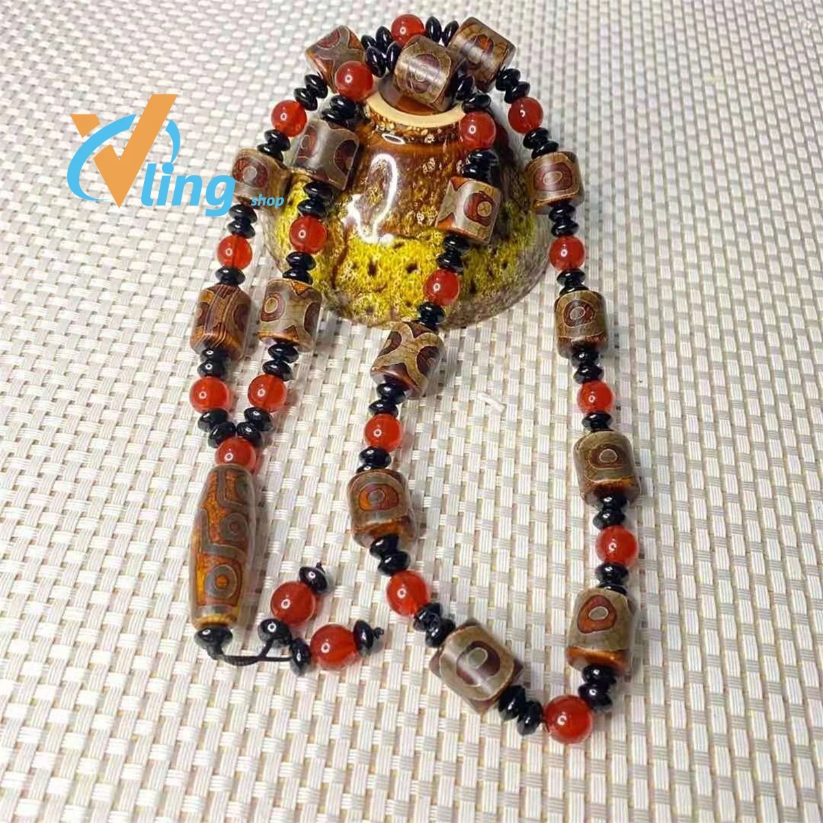 

Ethnic Style Tibetan Agate Nine-Eye Beads Necklace Men's Versatile Simple Sweater Chain Buddhist Women's Accessories Pendant