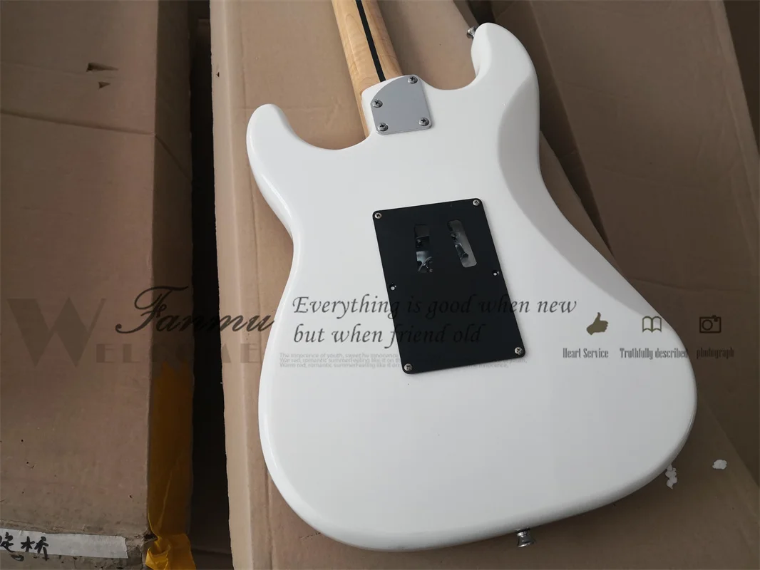 custom 6 string guitar,white guitar,basswood body,tremolo bridge ,SSH pickup black pickguard