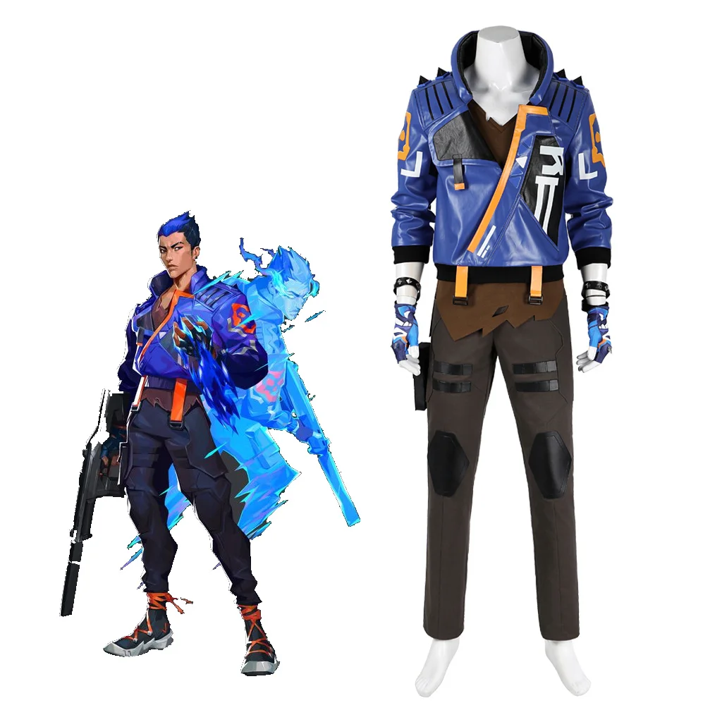 Game Valorant Yoru Cosplay Costume Blue Uniform Set Men Yoru Fashion Fantasia Outfits With Gloves Man Halloween Fancy Dress Up