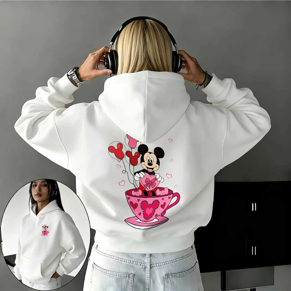 

Осень/зима Disney с изображением Микки Мауса, чашка в форме сердца, 100% чистый хлопок, толстовка с принтом для мужчин и женщин, теплый топ
