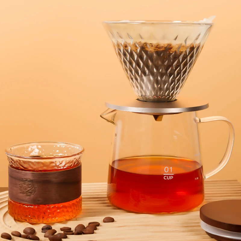 300 ml 500 ml Kaffeeservice aus Borosilikatglas, Glas, Kaffeetasse, Glas, Holzdeckel, Kaffeekanne