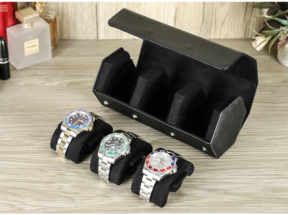 Hochwertige grüne Uhr Roll gehäuse Echt leder Uhr Reise tragbare Schmuck Aufbewahrung sbox Anti Drop wasserdichtes Saffiano Leder – Detail 4