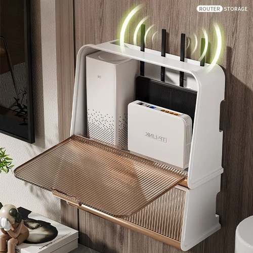 Imagen 2 del producto Caja de almacenamiento para enrutador Wifi, Cable de enchufe, módem óptico, caja de organización de Cable de red, estante decodificador decodificador sin perforación montado en la pared