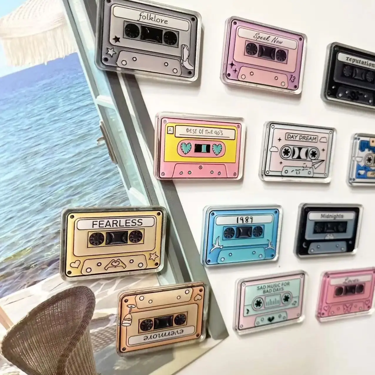 6Pcs Acrylic Mini Tape Radio Refrigerator Home Decoration Photo Message Magnet Fixed.