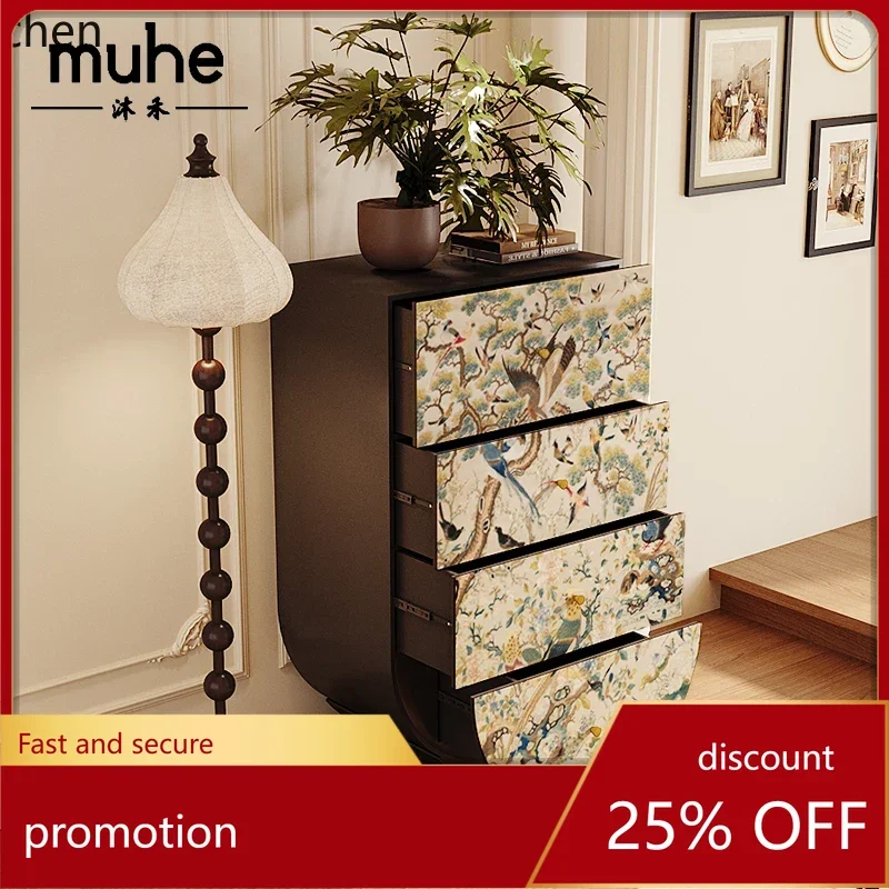 HT French flower and bird living room solid wood four-bucket cabinet against the wall household entrance integrated locker