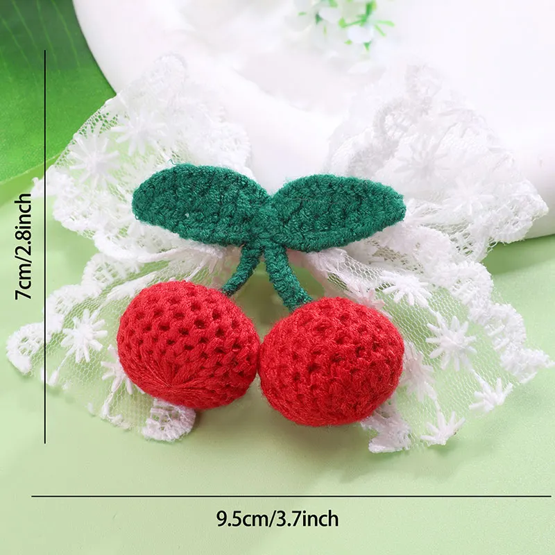 2pcs New Cherry Flower Wool Knitting Hairpin For Girls Sweet Lace Hair Bow Clips Kids Hairgrip Barrette Hair Accessories