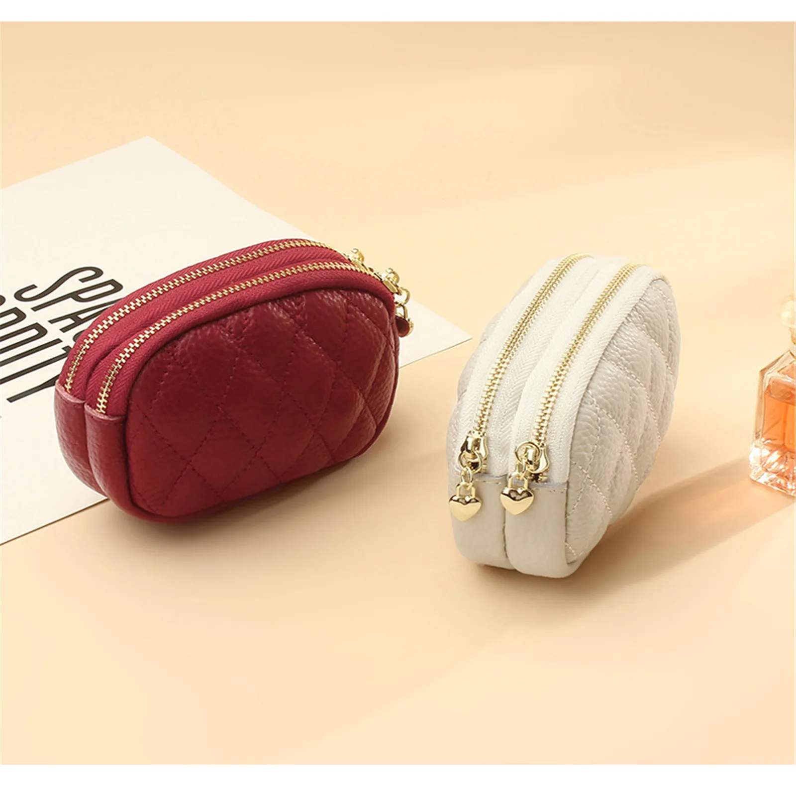 Portamonete Porta carte in PU Borsa con doppia zip Borsa con ciondolo per lo shopping Accessorio da viaggio unisex