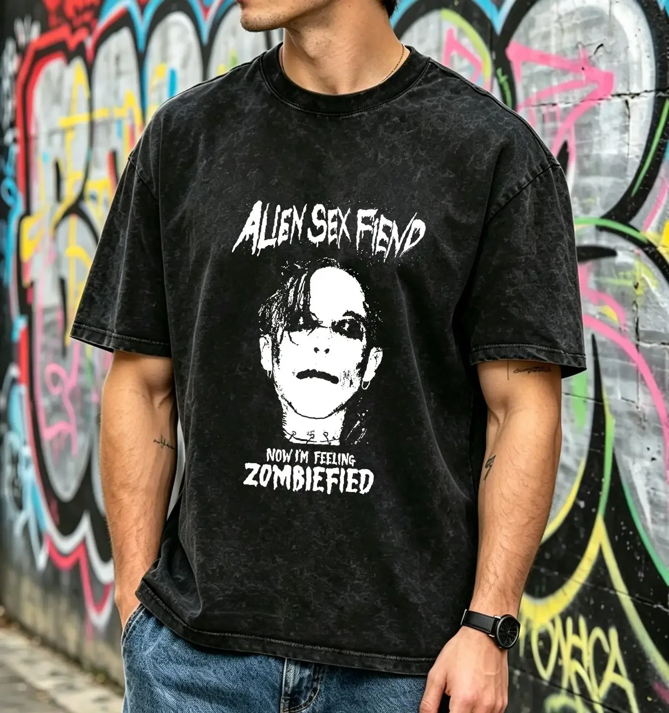 washed T Shirt alien sex fiend zombiefied vintage Washed graphic Casual Breathable Stylish Soft designer clothes