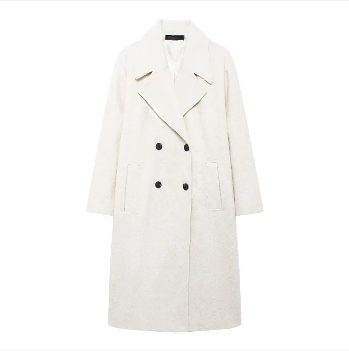 Trenchcoat voor dames Zachte trenchcoat in effen kleur Sluiting met dubbele rij knopen Grote revers Elegante en chique damesjas