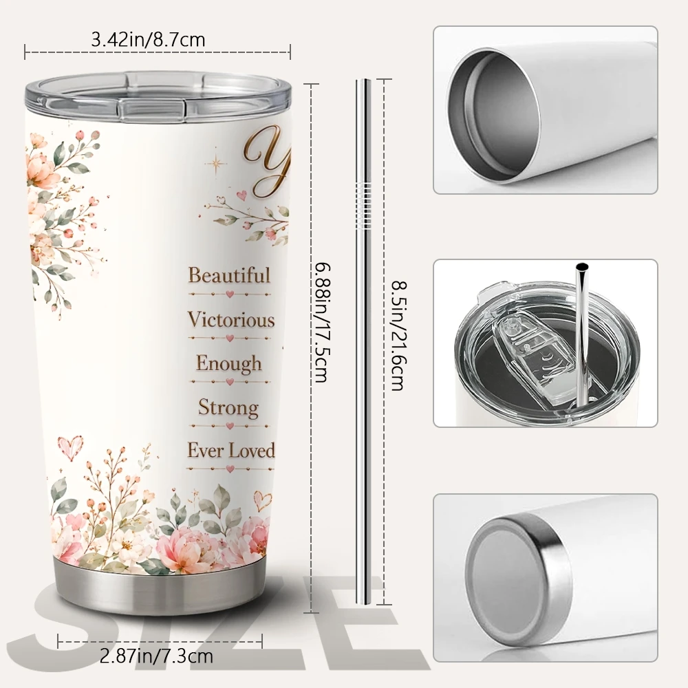 Faith Butterfly Cross Vacuum Flasks 20oz Long Lasting Hot Cold Drinks Container Leakproof Stainless Steel Cup&Straw&Travel Gift