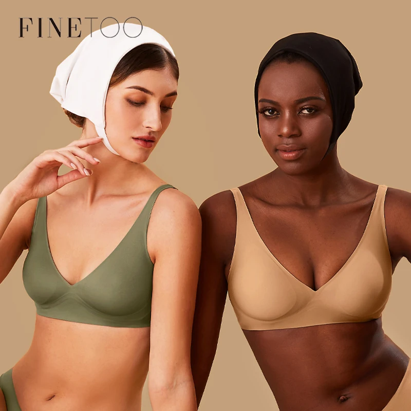 FINETOO Seamless Push Up Bra Women Soft Wireless Underwear Sexy Padded Bras Deep V Brassieres Comfortable Lingerie Intimates New