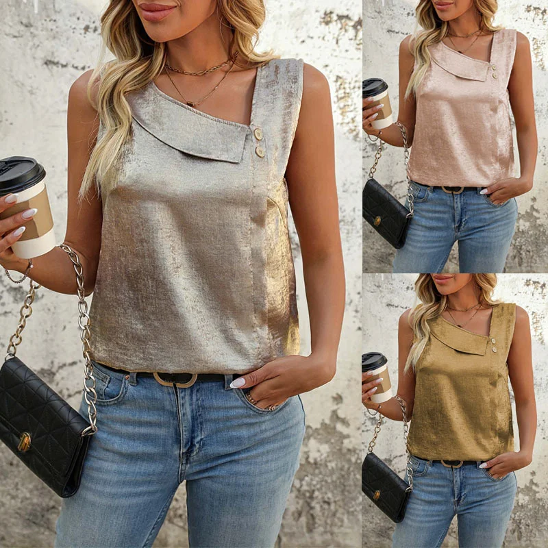 

Summer Casual Women's T-irt Svel Asymmetrical Collar Top Polyester Moisture ng Thin Regular Length Pure Color