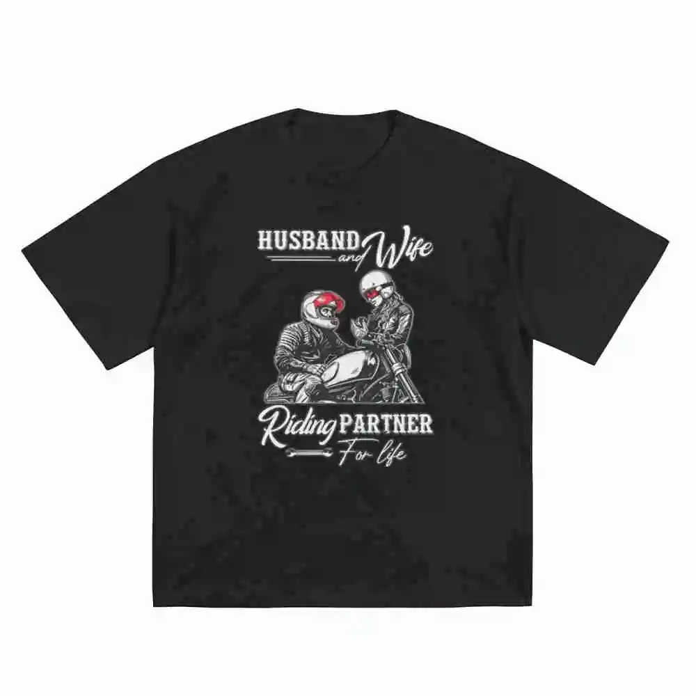 Motorcycle Husband Wife Riding Partner Short Sleeve Tee 100% Cotton T-Shirt