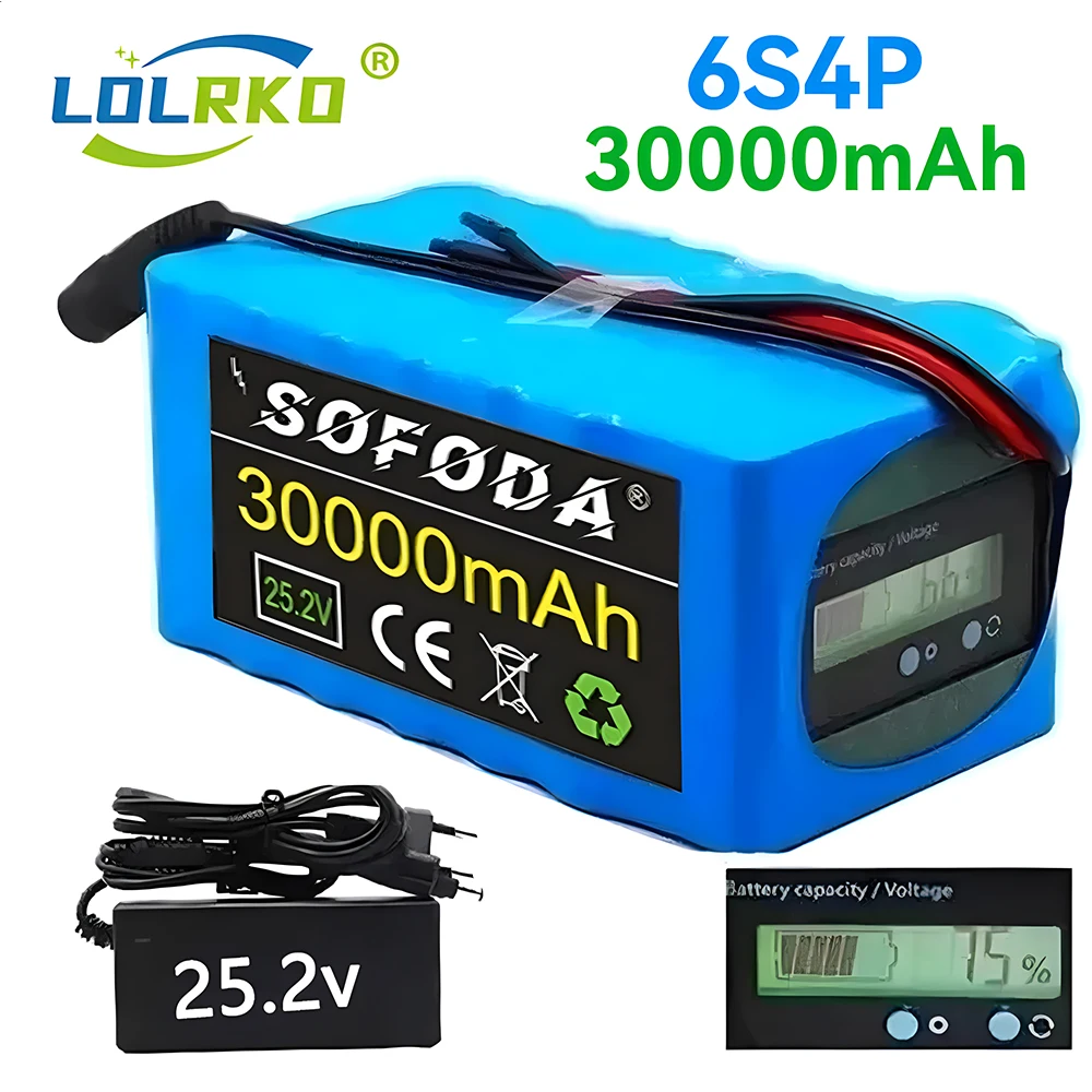 

Battery 24V 6S4P 30Ah battery 500W high power battery 25.2V 30000mAh E-bike BMS electric bicycle with capacity indicator+Charger