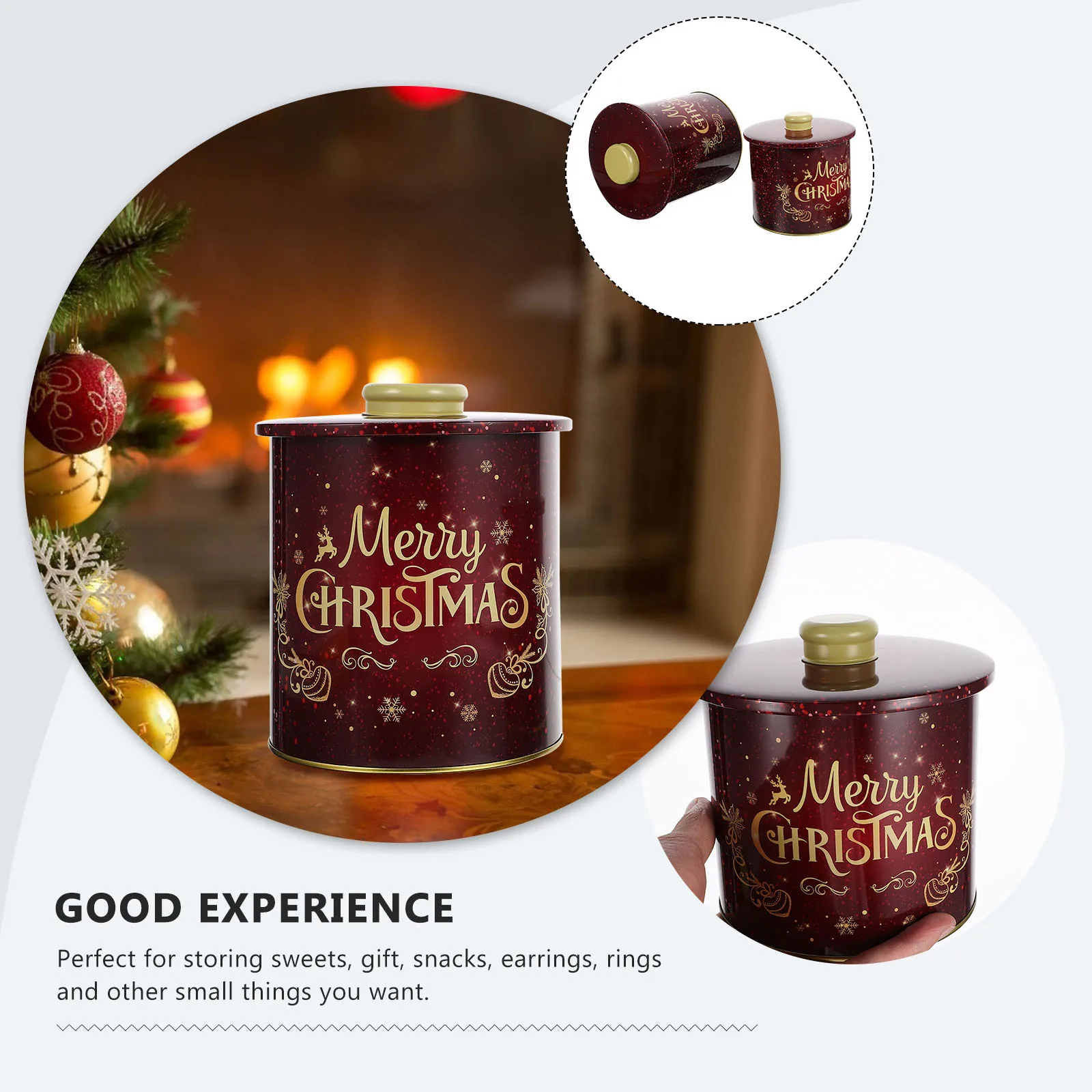 

2 Pcs Round Gift Candy Storage Jar Christmas Cookie Canister Tinplate Container