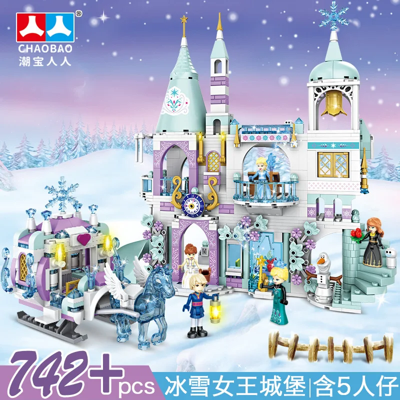 Friends Princess Luxury Ice Castles Playground House Movies Winter Snow Horse Figures Building Blocks Set Toy for Girls DIY Gift