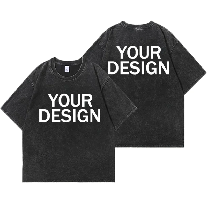 Unisex Cotton Wash T-Shirt Vintage Custom Print Pattern Oversized Short Sleeve T-Shirt Rapper Streetwear Men's Casual T-Shirt