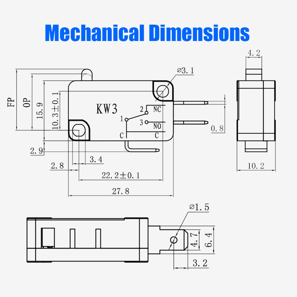 50PCS Beelee 27.8*2.9mm SMT Micro Switch 3 Pin Latching Micro Switch