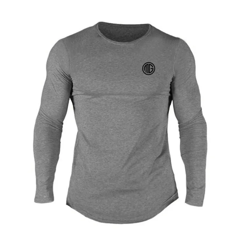 

Men Autumn High Quality Cotton Long Sleeve Tshirt Gym Casual Bodybuilding Workout Brand Breathable Fashion Slim Breathable Tops
