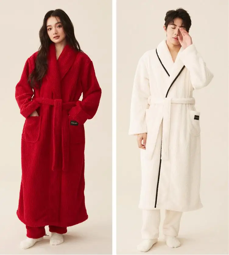 nuovo-arrivo-set-di-indumenti-da-notte-pantaloni-accappatoio-pigiama-di-flanella-addensato-coppia-accappatoio-tinta-unita-allungato-abiti-per-la-casa-vestaglia-da-notte