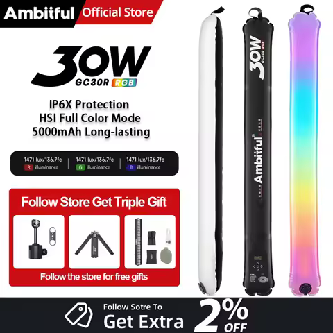 Ambitful GC30R 30W RGB Flexible Air Tube LED Fill Light Kit With Ligh Stand Magnetic Ballhead Adapter Mount,Grid,Tripod,Air Pump