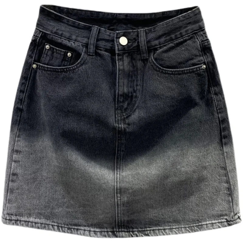 Gradiënt Zwart Denim Rok 2023 Nieuwe Lente Zomer Slanke Wrap Hip Korte Rok Vrouwen Casual Jean Mini Rokken