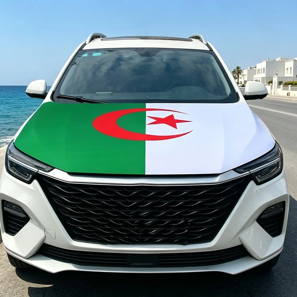 1pc National Algeria Flag Banner Car Hood Cover Flag Elastic Fabric For Decor- 115x160cm Engine Hood Protector for Most Cars