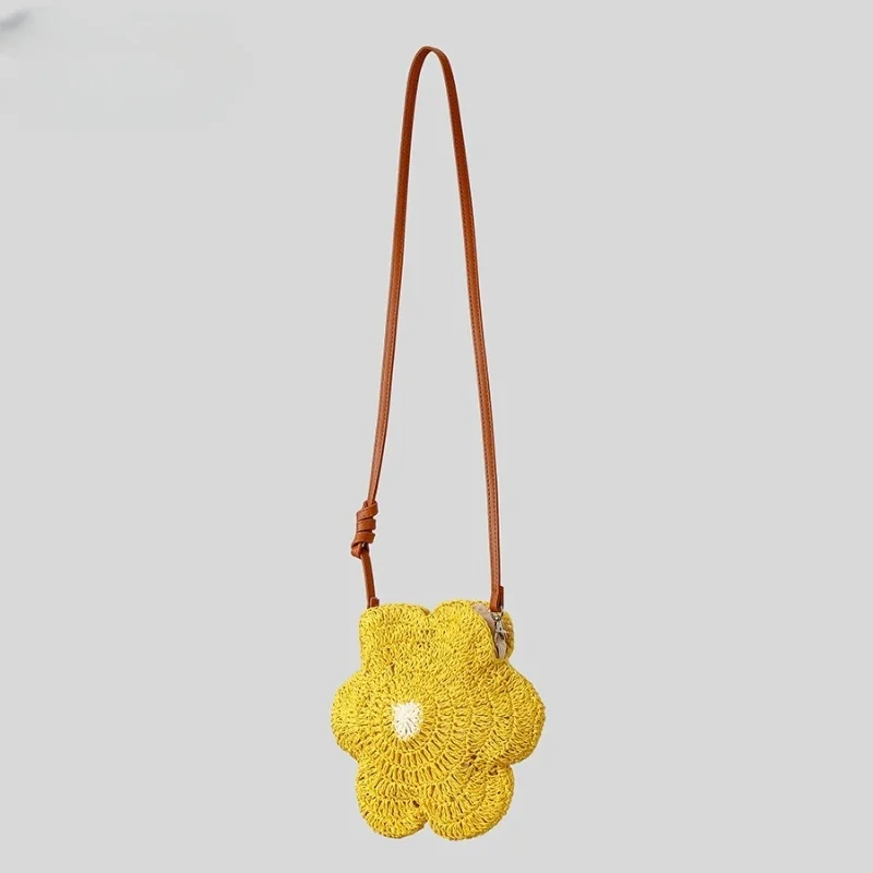 2025 جديد اليدوية المنسوجة العشب حقيبة من القماش سلسلة الغابات الصغيرة الطازجة لطيف البيض زهرة واحدة الكتف حقيبة كروسبودي حقيبة شاطئية عادية
